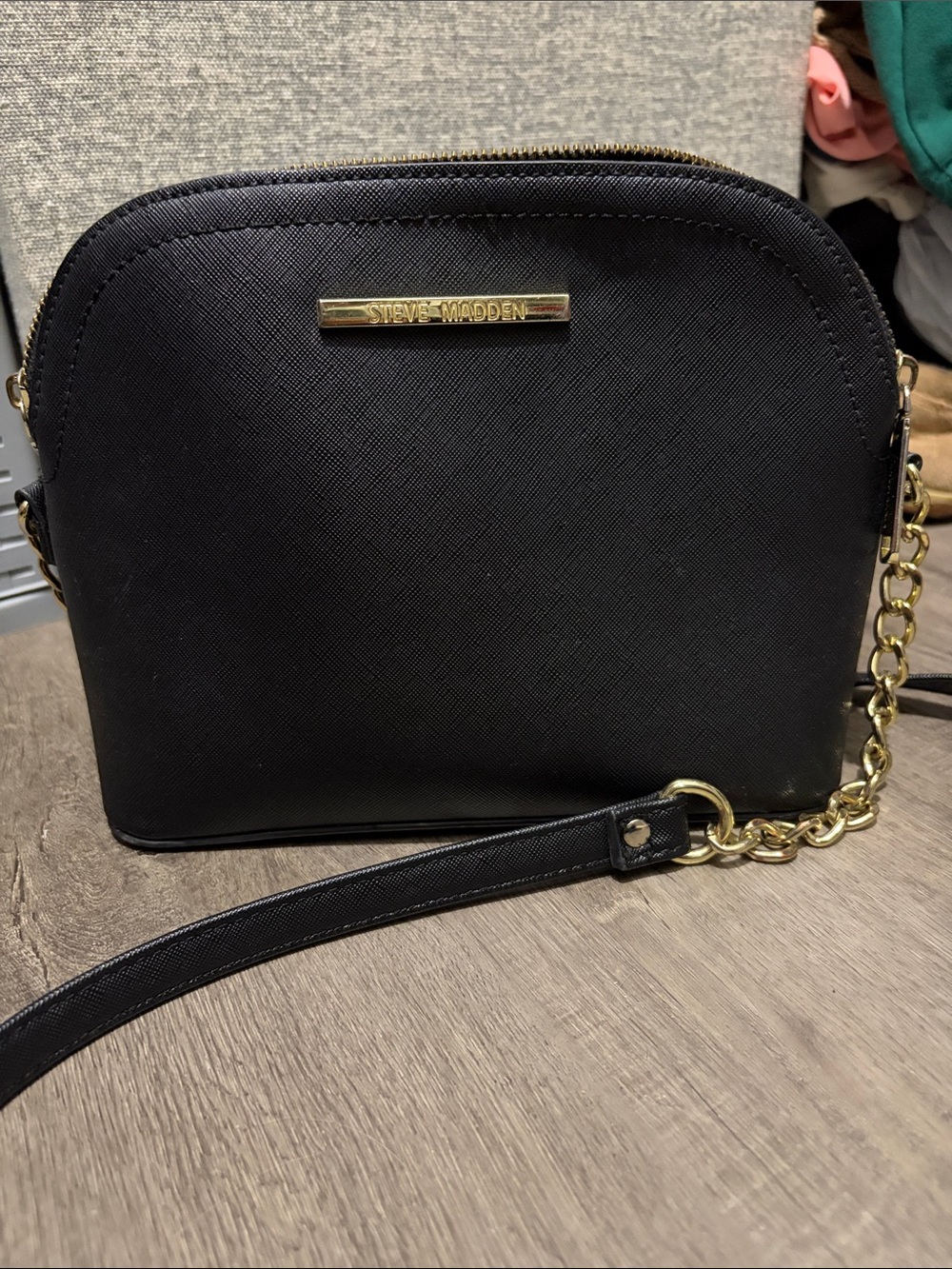 Steve Madden Black Crossbody with Gold Chain Accent